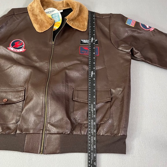 Top Gun Maverick Adult Standard LG Bomber Jacket Faux Leather Fur Collar Patches - Picture 6 of 8